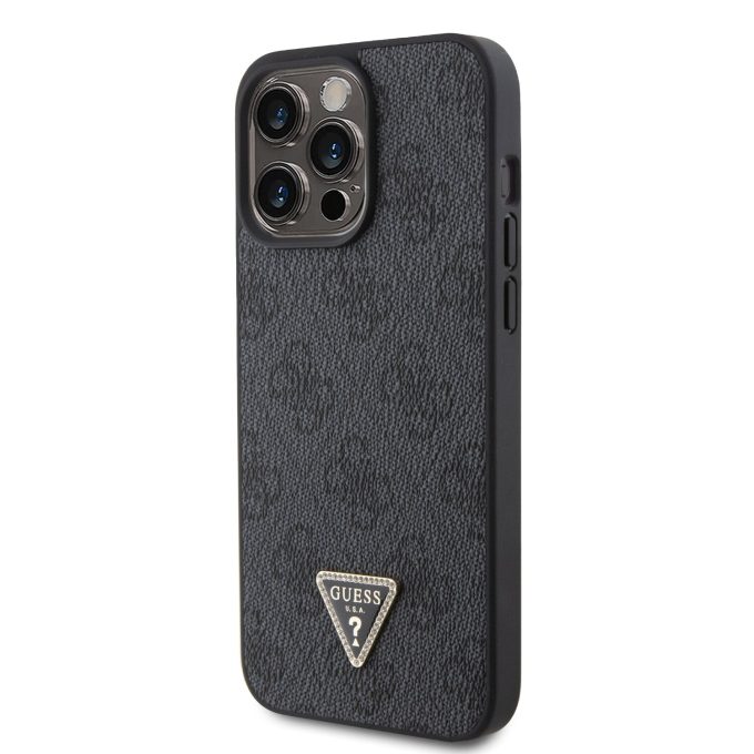 iPhone 15 PRO MAX black PU Leather Triangle Strass GUESS nugarėlė