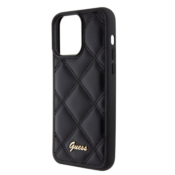 iPhone 15 PRO MAX black PU Quilted Metal Logo GUESS nugarėlė