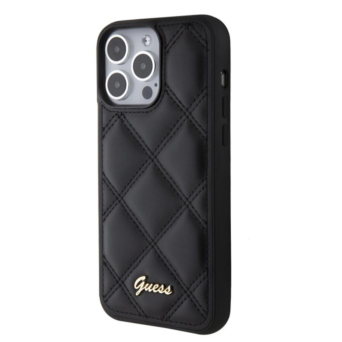 iPhone 15 PRO MAX black PU Quilted Metal Logo GUESS nugarėlė
