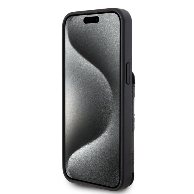 iPhone 15 PRO MAX black Saffiano Cardslots and Stand Monogram KARL LAGERFELD nugarėlė