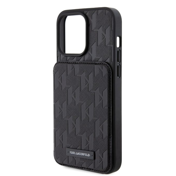 iPhone 15 PRO MAX black Saffiano Cardslots and Stand Monogram KARL LAGERFELD nugarėlė