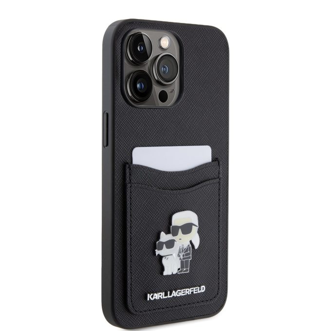 iPhone 15 PRO MAX black Saffiano Cardslots Metal PIN KARL LAGERFELD nugarėlė