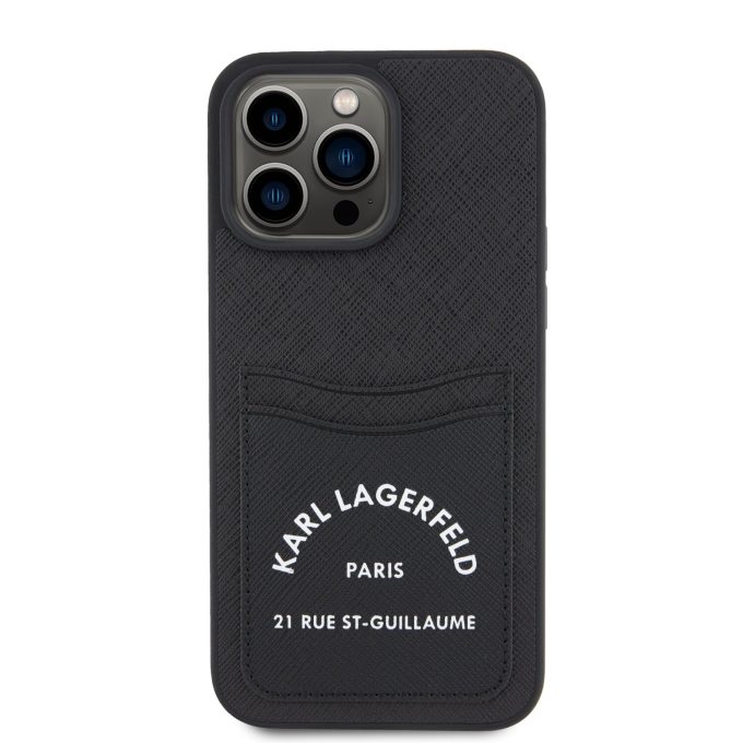 iPhone 15 PRO MAX black Saffiano Cardslots RSG 3D Logo KARL LAGERFELD nugarėlė