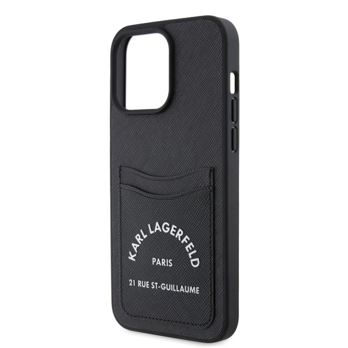 iPhone 15 PRO MAX black Saffiano Cardslots RSG 3D Logo KARL LAGERFELD nugarėlė