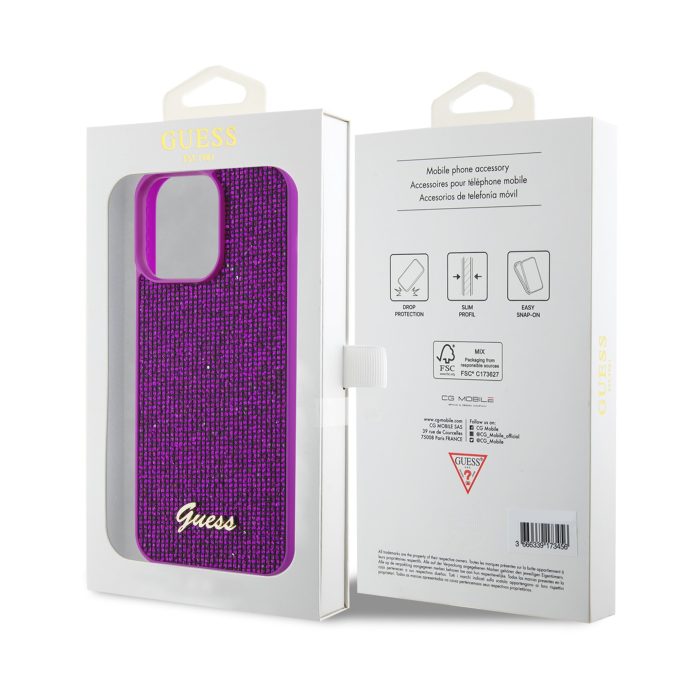 iPhone 15 PRO MAX fuschia Disco Metal Script GUESS nugarėlė
