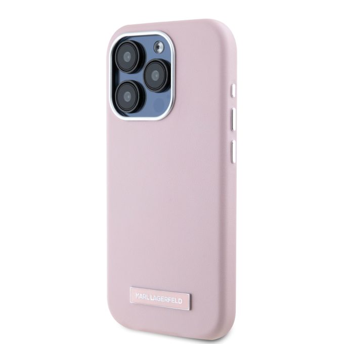 iPhone 15 PRO MAX pink Magsafe PU FW Metal Plate KARL LAGERFELD nugarėlė