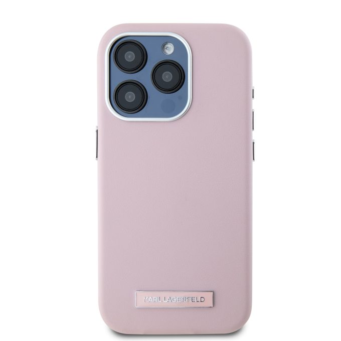 iPhone 15 PRO MAX pink Magsafe PU FW Metal Plate KARL LAGERFELD nugarėlė