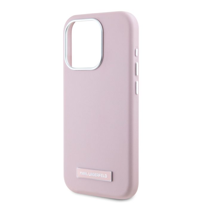iPhone 15 PRO MAX pink Magsafe PU FW Metal Plate KARL LAGERFELD nugarėlė