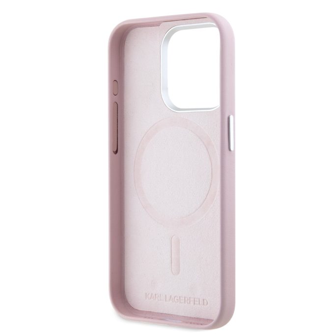 iPhone 15 PRO MAX pink Magsafe PU FW Metal Plate KARL LAGERFELD nugarėlė