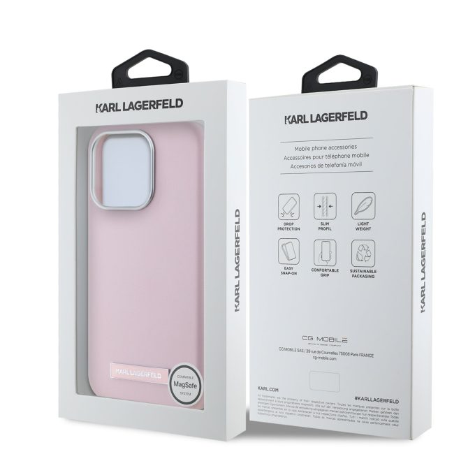iPhone 15 PRO MAX pink Magsafe PU FW Metal Plate KARL LAGERFELD nugarėlė