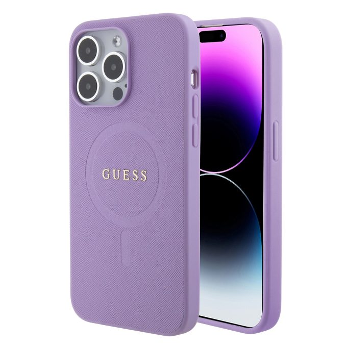 iPhone 15 PRO MAX purple Saffiano MagSafe GUESS nugarėlė