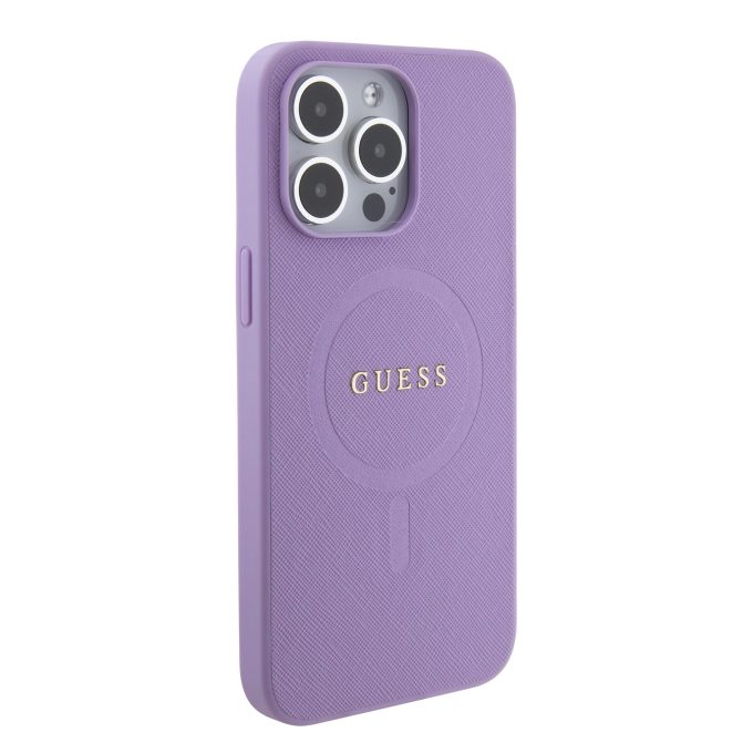 iPhone 15 PRO MAX purple Saffiano MagSafe GUESS nugarėlė
