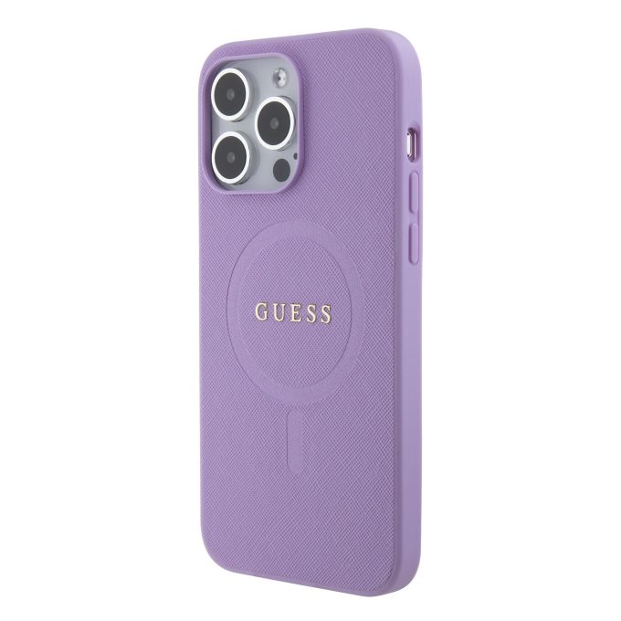 iPhone 15 PRO MAX purple Saffiano MagSafe GUESS nugarėlė