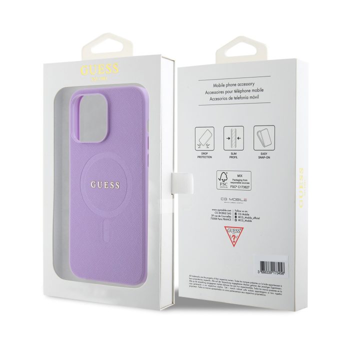 iPhone 15 PRO MAX purple Saffiano MagSafe GUESS nugarėlė
