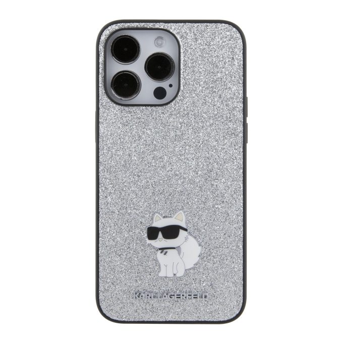 iPhone 15 PRO MAX silver Fixed Glitter Metal PIN KARL LAGERFELD nugarėlė