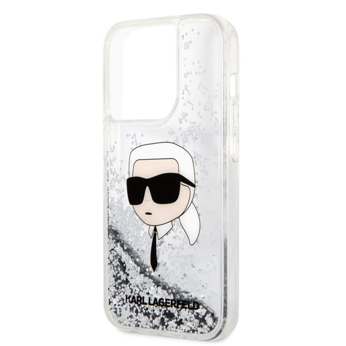 iPhone 15 PRO MAX silver Liquid Glitter Karl Head KARL LAGERFELD nugarėlė