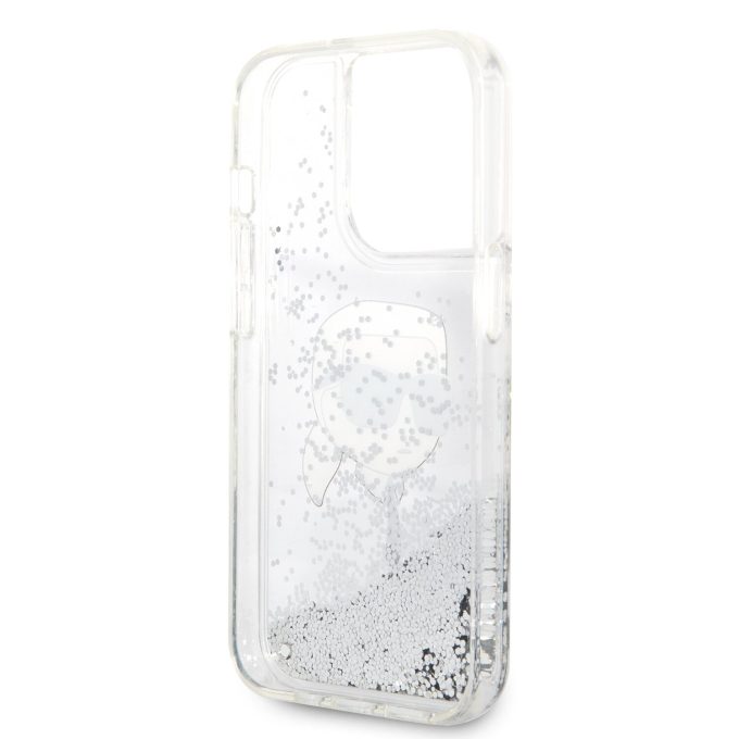 iPhone 15 PRO MAX silver Liquid Glitter Karl Head KARL LAGERFELD nugarėlė