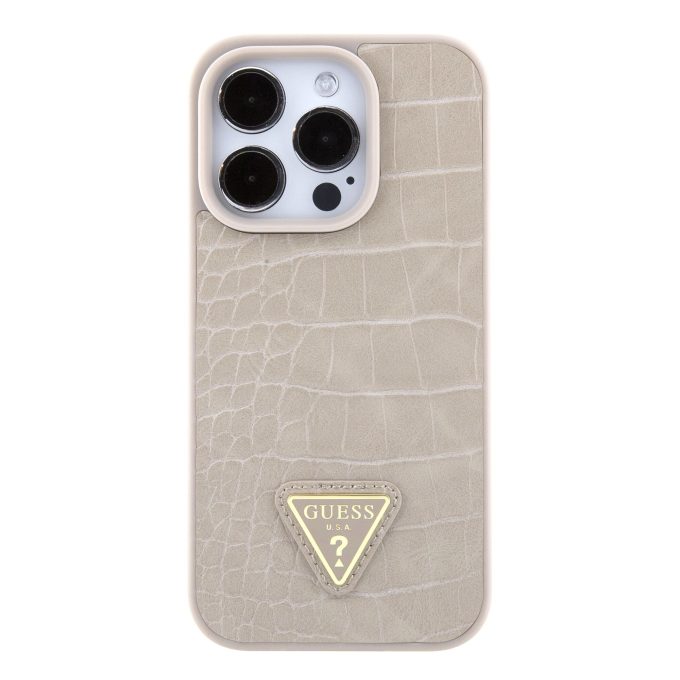 iPhone 15 PRO MAX taupe PU Leather Croco Logo Bundle Charm GUESS nugarėlė