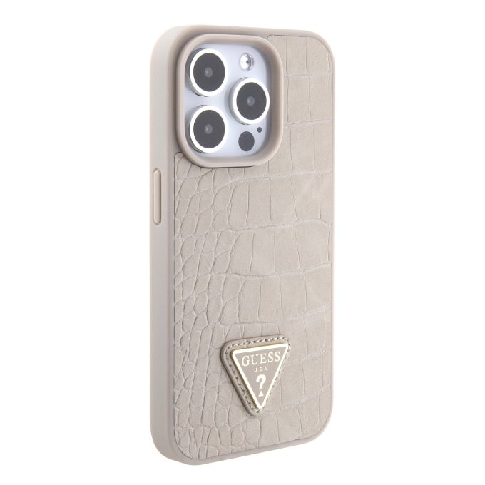 iPhone 15 PRO MAX taupe PU Leather Croco Logo Bundle Charm GUESS nugarėlė