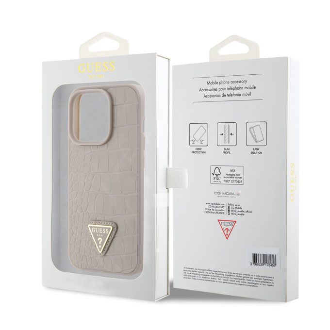 iPhone 15 PRO MAX taupe PU Leather Croco Logo Bundle Charm GUESS nugarėlė