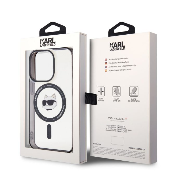 iPhone 15 PRO MAX transparent IML Choupette`s Head MagSafe KARL LAGERFELD nugarėlė