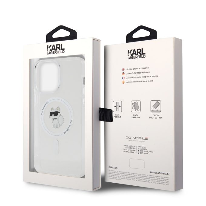 iPhone 15 PRO MAX transparent MagSafe Choupette IML KARL LAGERFELD nugarėlė