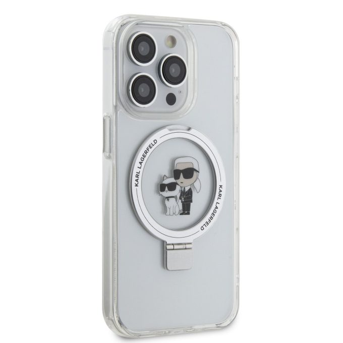 iPhone 15 PRO MAX white Ring Stand MagSafe Karl and Choupette KARL LAGERFELD nugarėlė
