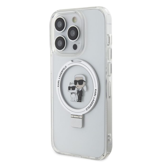 iPhone 15 PRO MAX white Ring Stand MagSafe Karl and Choupette KARL LAGERFELD nugarėlė