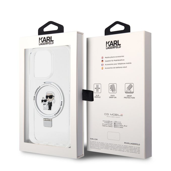iPhone 15 PRO MAX white Ring Stand MagSafe Karl and Choupette KARL LAGERFELD nugarėlė