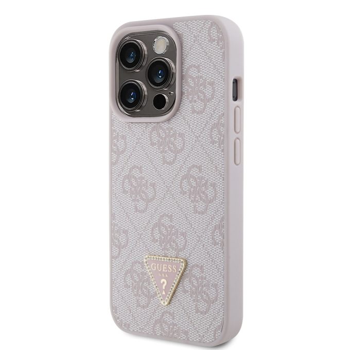 iPhone 15 PRO pink Strass Triangle Metal Logo GUESS nugarėlė