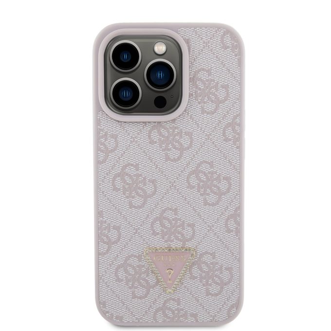 iPhone 15 PRO pink Strass Triangle Metal Logo GUESS nugarėlė