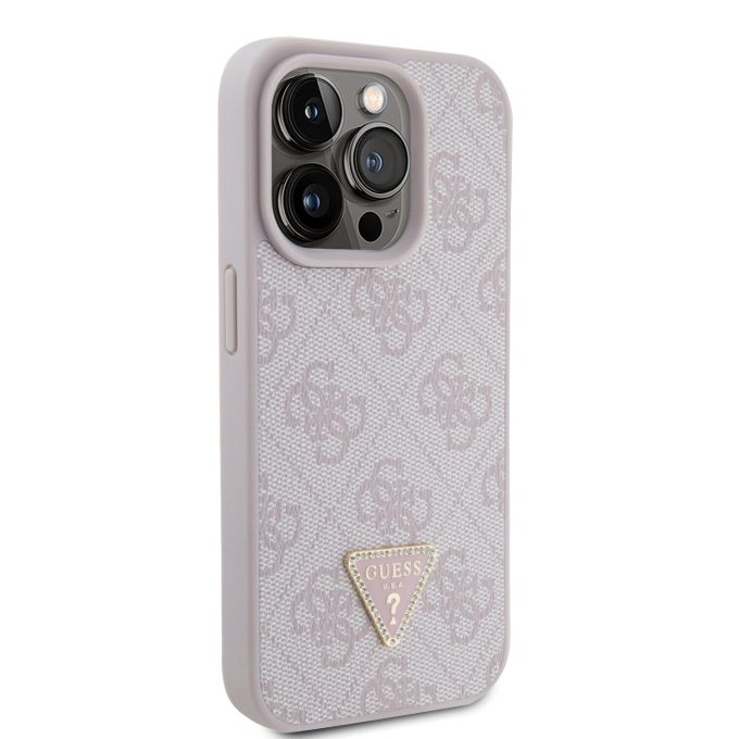 iPhone 15 PRO pink Strass Triangle Metal Logo GUESS nugarėlė