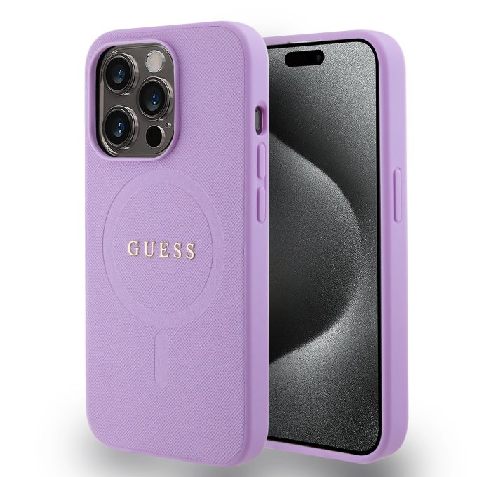 iPhone 15 PRO purple Saffiano MagSafe GUESS nugarėlė