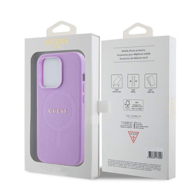 iPhone 15 PRO purple Saffiano MagSafe GUESS nugarėlė