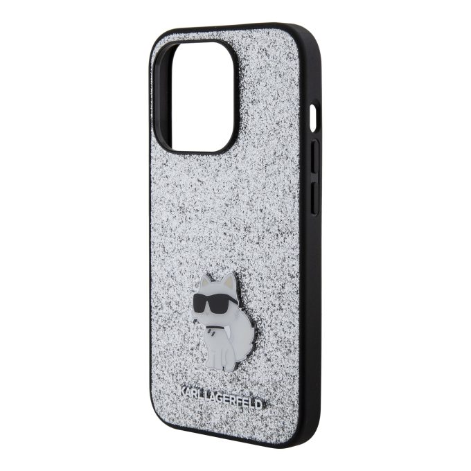 iPhone 15 PRO silver Fixed Glitter Metal PIN KARL LAGERFELD nugarėlė