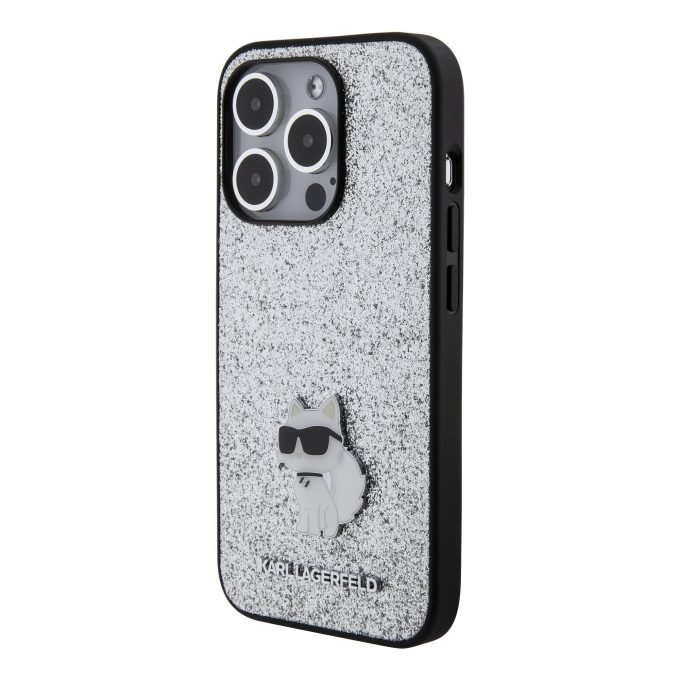 iPhone 15 PRO silver Fixed Glitter Metal PIN KARL LAGERFELD nugarėlė