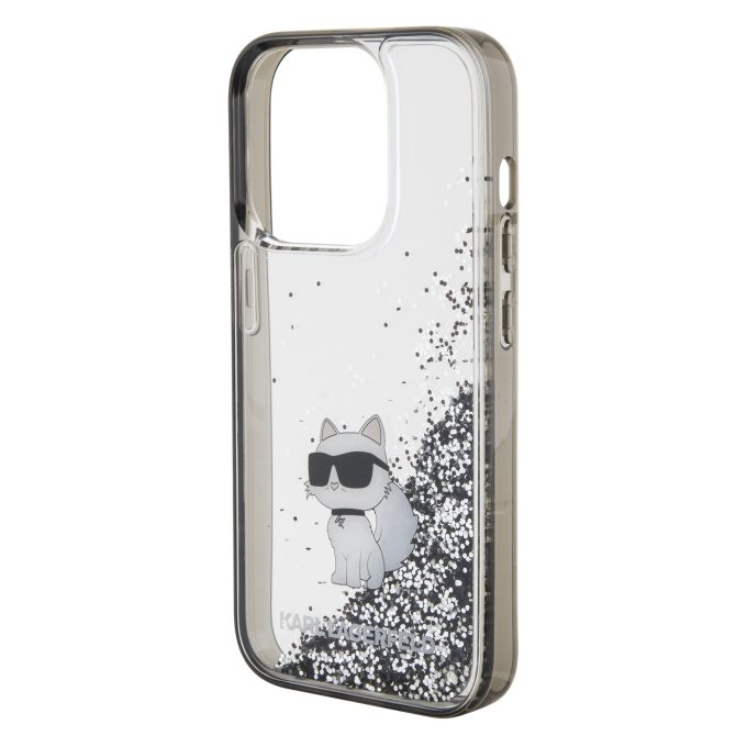 iPhone 15 PRO silver Liquid Glitter Choupette KARL LAGERFELD nugarėlė