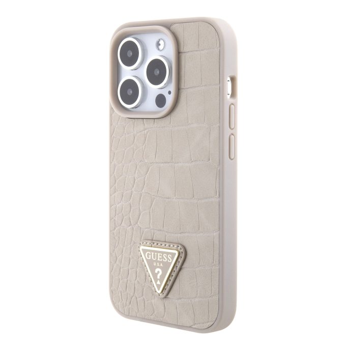 iPhone 15 PRO taupe PU Leather Croco Logo Bundle Charm GUESS nugarėlė