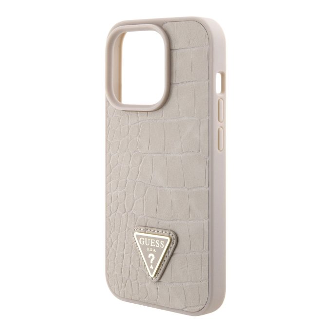 iPhone 15 PRO taupe PU Leather Croco Logo Bundle Charm GUESS nugarėlė