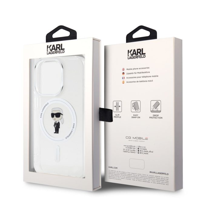 iPhone 15 PRO transparent MagSafe Ikonik IML KARL LAGERFELD nugarėlė