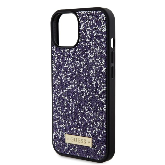 iPhone 15 / 14 / 13 purple Rhinestone Metal Logo GUESS nugarėlė