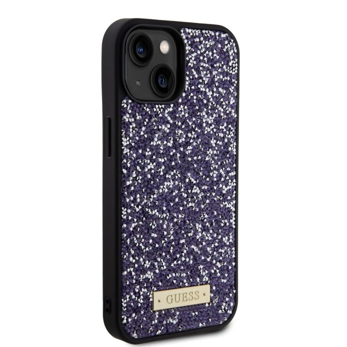 iPhone 15 / 14 / 13 purple Rhinestone Metal Logo GUESS nugarėlė