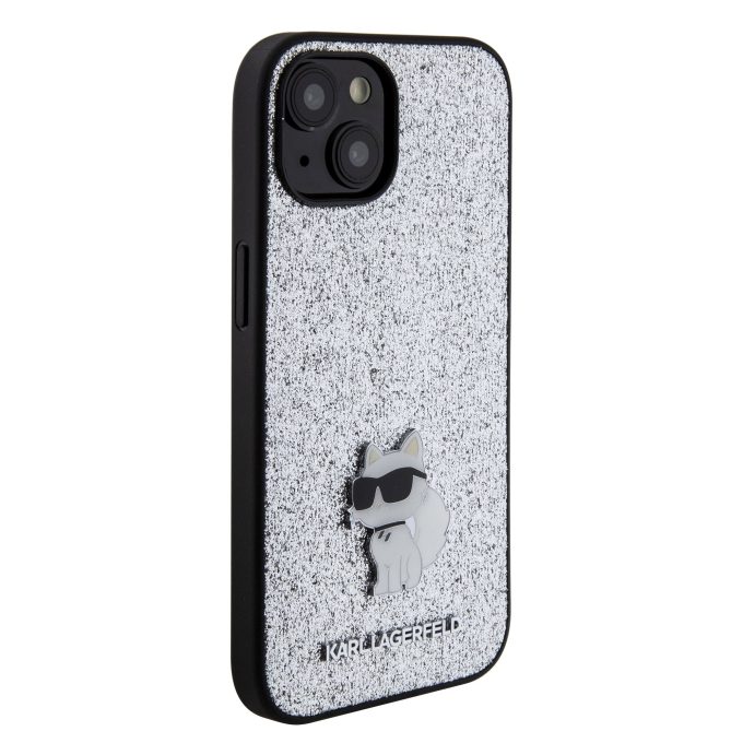 iPhone 15 / 14 / 13 silver Fixed Glitter Metal PIN KARL LAGERFELD nugarėlė