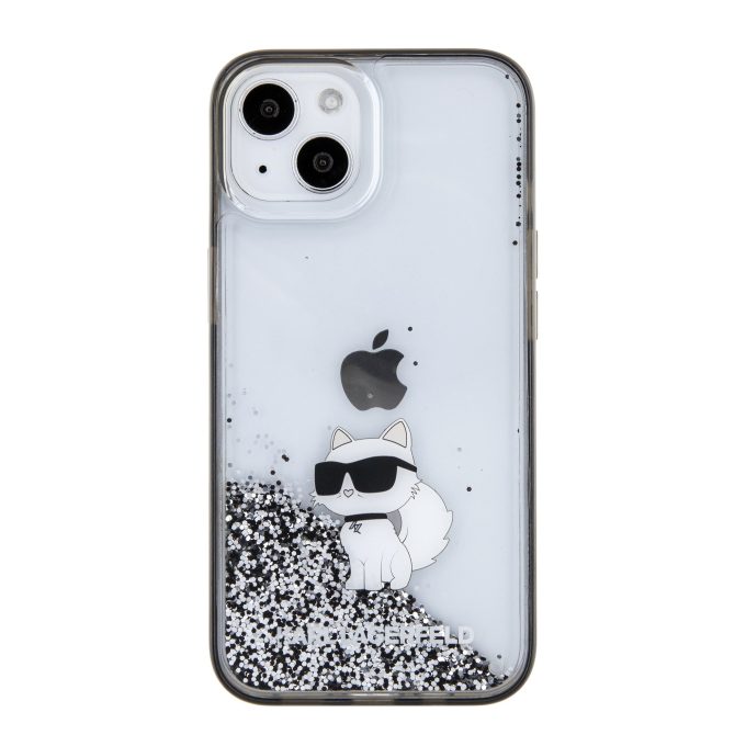 iPhone 15 / 14 / 13 silver Liquid Glitter Choupette KARL LAGERFELD nugarėlė