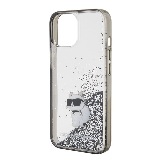 iPhone 15 / 14 / 13 silver Liquid Glitter Choupette KARL LAGERFELD nugarėlė