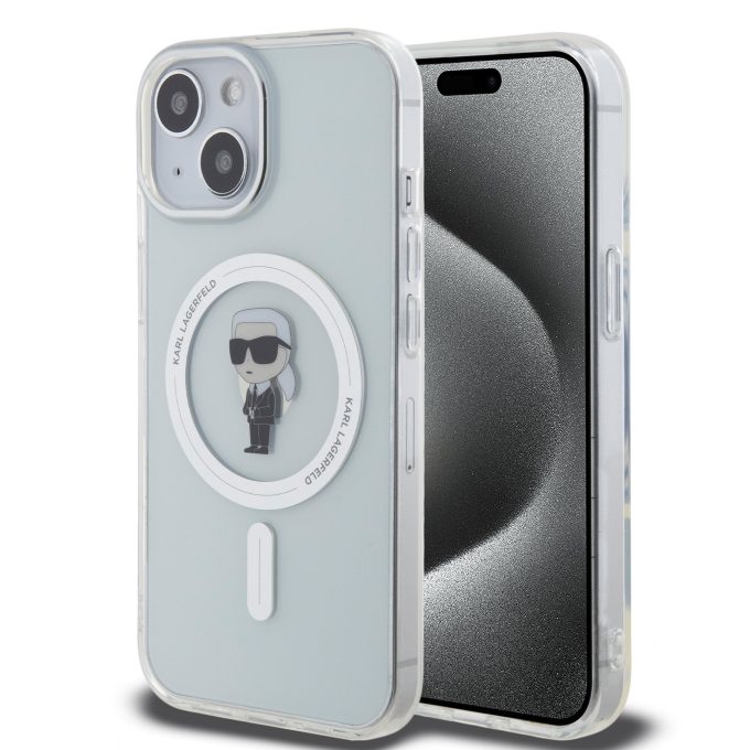 iPhone 15 / 14 / 13 transparent MagSafe Ikonik IML KARL LAGERFELD nugarėlė