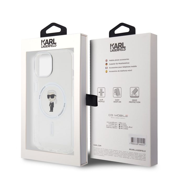 iPhone 15 / 14 / 13 transparent MagSafe Ikonik IML KARL LAGERFELD nugarėlė