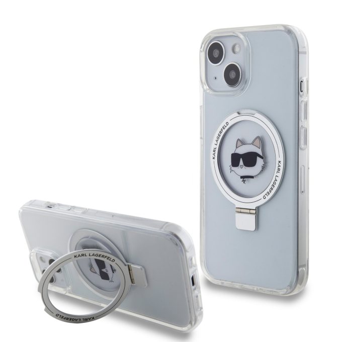 iPhone 15 / 14 / 13 white Ring Stand MagSafe Choupette Head KARL LAGERFELD nugarėlė