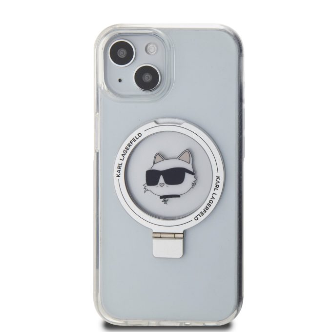 iPhone 15 / 14 / 13 white Ring Stand MagSafe Choupette Head KARL LAGERFELD nugarėlė