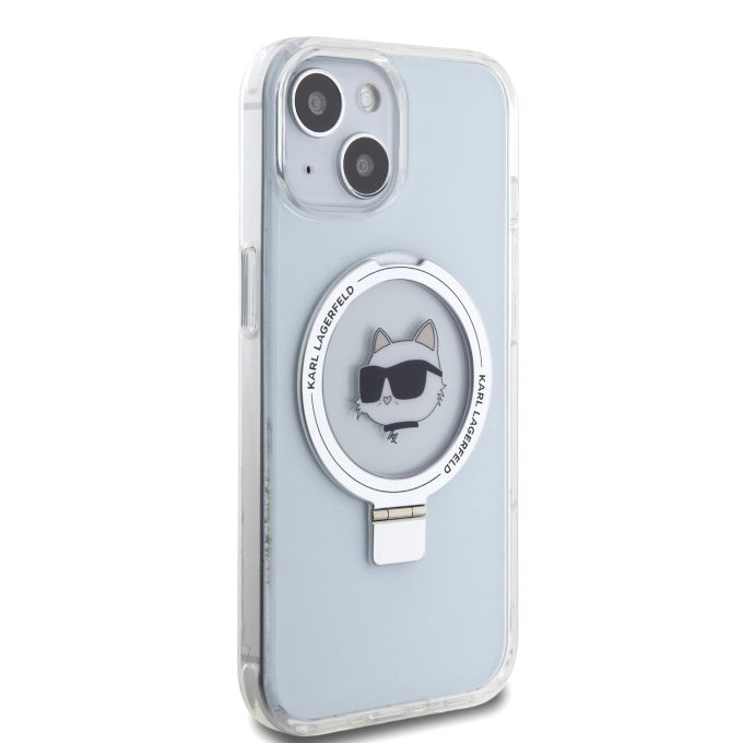 iPhone 15 / 14 / 13 white Ring Stand MagSafe Choupette Head KARL LAGERFELD nugarėlė